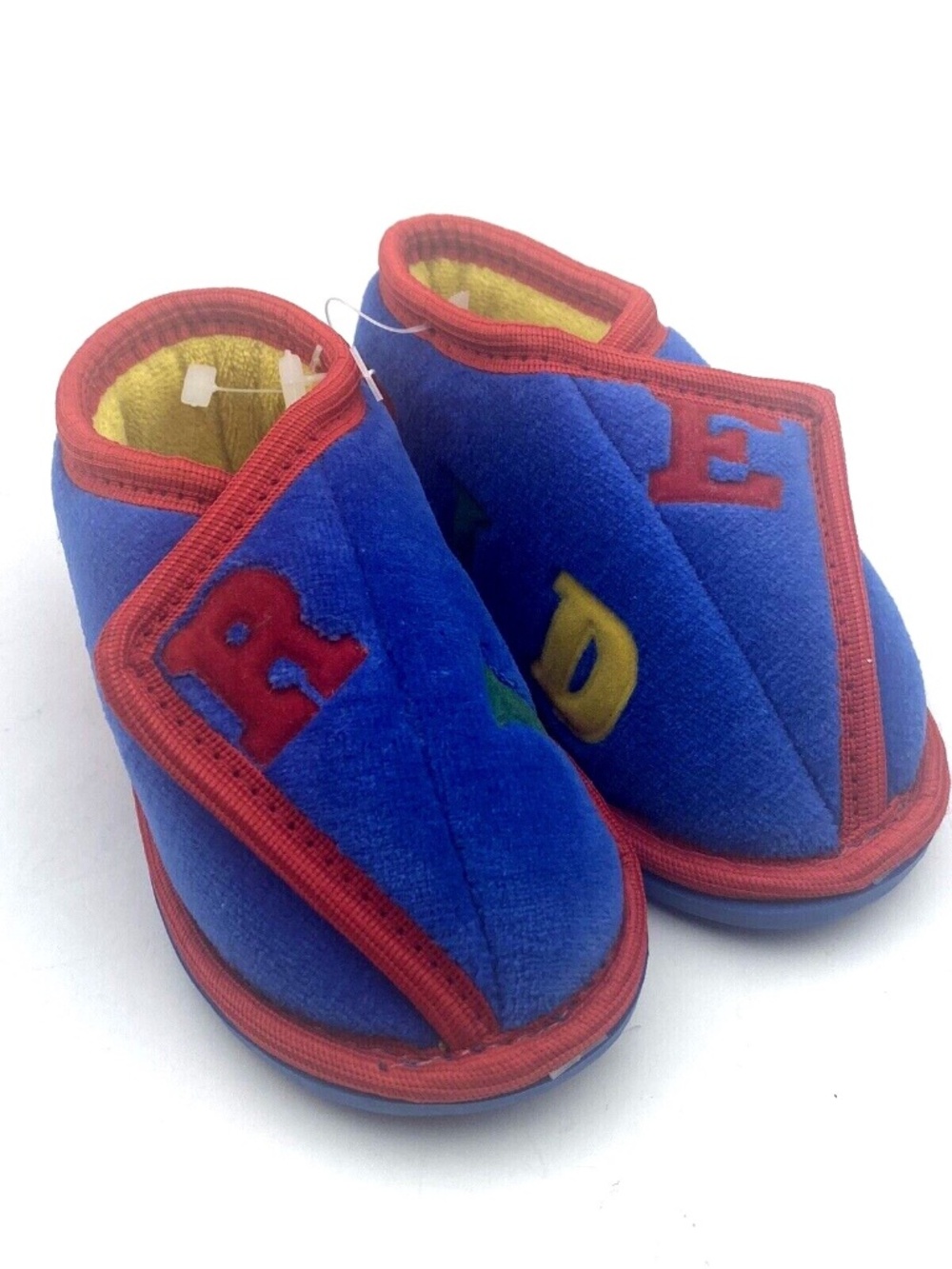 Vintage Baby Slippers Size 3/4 XS Unisex Blue Children Kids Letters Fabric
